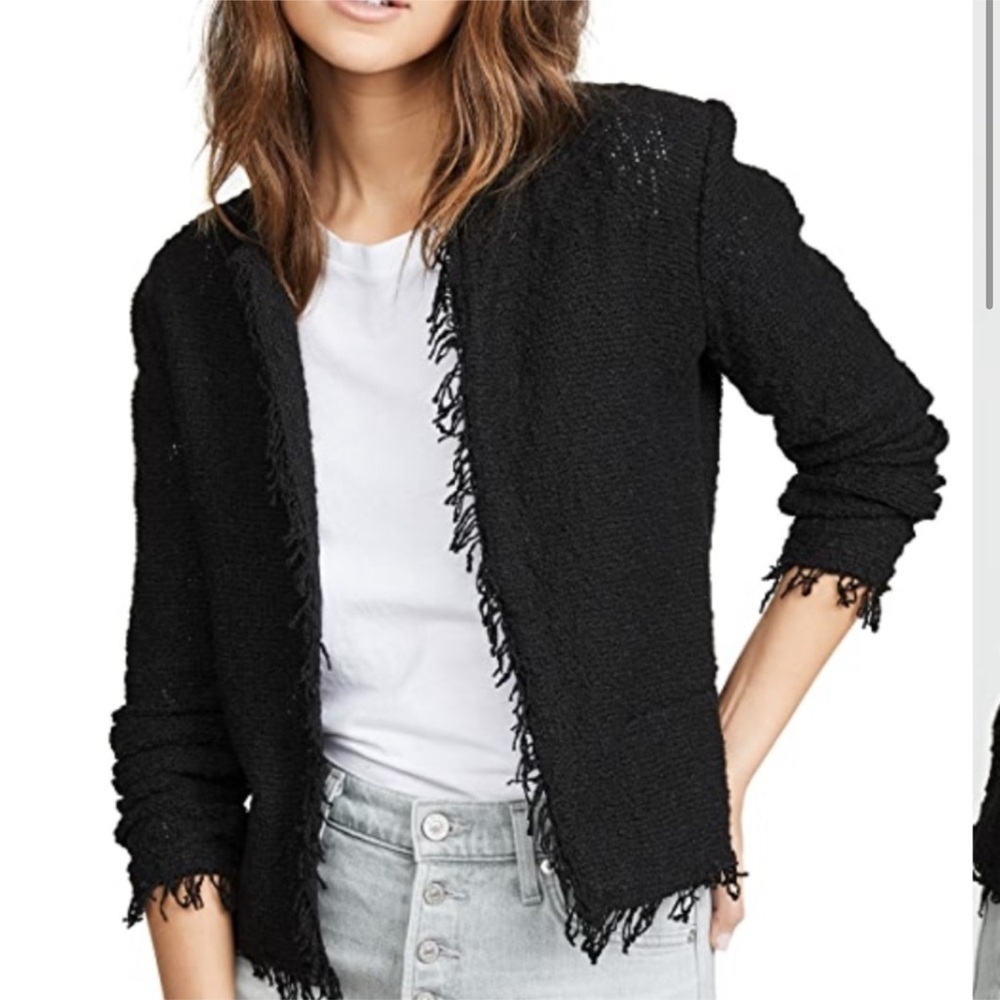 IRO Shavani tweed jacket black fringe blazer coat